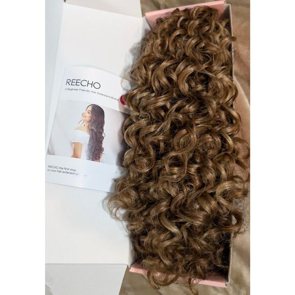 Reecho Clip In Claw Hair Piece Ponytail Brown Blonde Highlights 18" Curly New - Picture 1 of 2